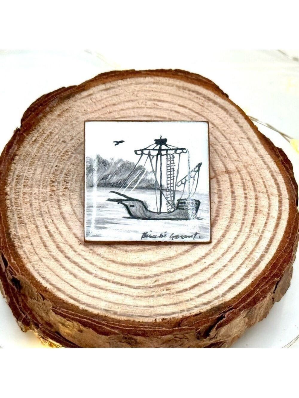 Enamel Brooch – Ship Scene, Signed Bérubé Garant